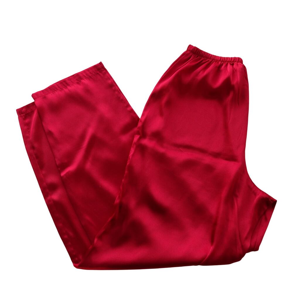 Vintage Red Satin Pull On Pants Straight Leg Small - Picture 2 of 7